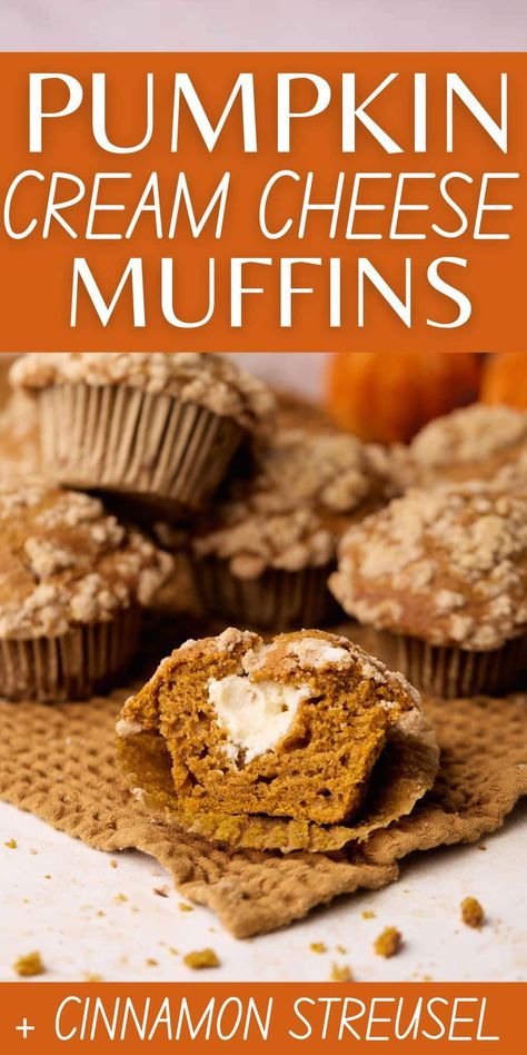 These pumpkin cream cheese muffins are fluffy pumpkin muffins filled with cream cheese filling and topped with cinnamon streusel. They are not a starbucks copycat recipe, as the cheesecake filling is baked in the middle of the muffin and homemade pumpkin muffins are always better than store bought! This easy fall baking recipe is the perfect pumpkin season dessert. Make these pumpkin cheesecake muffins for your thanksgiving dessert or just as fall muffins. Pumpkin Muffins With Cream Cheese, Homemade Pumpkin Muffins, Moist Pumpkin Muffins, Pumpkin Cheesecake Muffins, Fall Muffins, Cheesecake Muffins, Pumpkin Cream Cheese Muffins, Cheese Muffins, Fall Baking Recipes