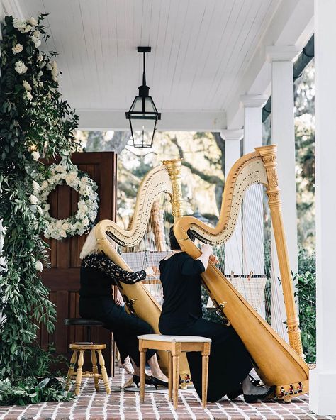 Harp At Wedding, Harp Wedding Ceremony, Harp Wedding, Wedding Harpist, Harp Player, Wedding Music Band, Beautiful Wedding Ceremony, Irish Harp, Lowcountry Wedding