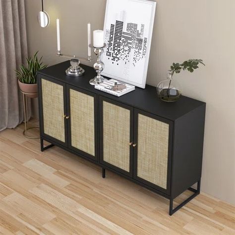 Teak Cabinet | Wayfair Sideboard Cabinet Modern, Modern Japanese Interior, Rattan Doors, Kitchen Dining Living Room, Accent Storage Cabinet, Door Accent Cabinet, Sideboard Storage Cabinet, Cabinet Wood, Cute Furniture