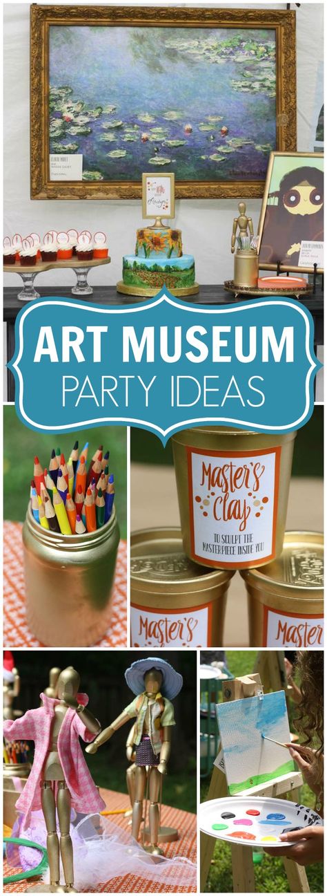 Check out this creative museum inspired artist party with a gallery!  See more party ideas at CatchMyParty.com! Museum Birthday Party, Museum Party, Artist Birthday Party, Artist Party, Birthday Party Images, Artist Birthday, Party Ideas For Kids, Ideas Birthday