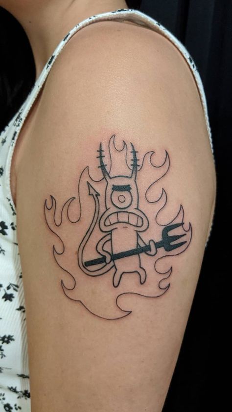 Plankton Tattoo Design, Gary Tattoo Spongebob, Spongebob Outline Tattoo, Sponge Bob Tattoo Design, Plankton Tattoo, My Leg Spongebob Tattoo, Spongebob Tattoo Ideas, Spongebob Tattoo, Sunflower Tattoos