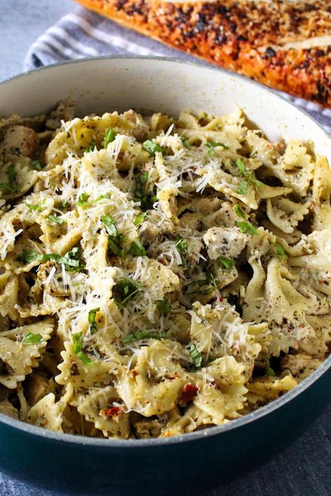 Creamy Chicken Pesto Pasta Grilled Chicken Pesto Pasta, Creamy Chicken Pesto Pasta, Chicken In A Skillet, Grill Seasoning, Chicken Pesto Pasta, Creamy Pesto Chicken Pasta, Creamy Pesto Sauce, Chicken Pesto Recipes, Chicken Receipes