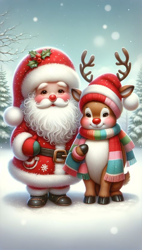 A cute Christmas theme  graphic.  Suitable to be used on many different projects, from  mugs and cold cups, to bunting ... Animal Christmas Pictures, Rudolph Crafts, Santa Claus Art, Santa Claus Photos, Santa Klaus, Projects To Sell, Santa And Mrs Claus, A Png, Christmas Pics