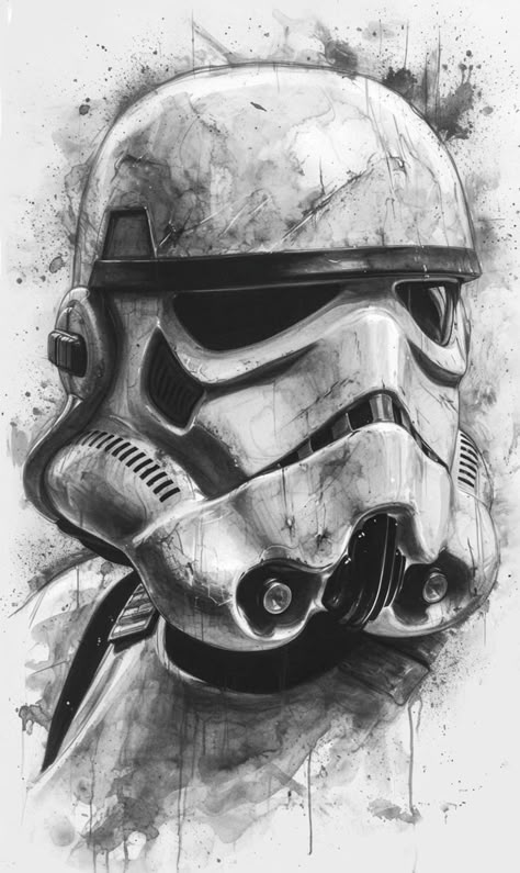 Galactic Empire Stormtrooper, Star Wars Tattoo Stormtrooper, Storm Trooper Tattoo, Star Wars Dibujos, Storm Trooper Art, Star Wars Sketches, Star Wars Stormtrooper Art, Black And White Painting Ideas, Star Wars Black And White