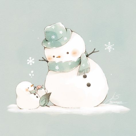 Cute Christmas Cartoon Drawings, Winter Cute Drawing, Winter Drawing Aesthetic, Anime Winter Aesthetic, Christmas Bunny Drawing, Winter Aesthetic Drawing, Cute Winter Art, Cute Snowman Drawing, Winter Aesthetic Icon