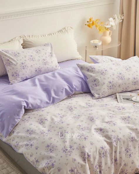 Lavender Dreams Breathable Floral 100% Cotton Duvet Cover Set Elegant Comforter Sets, Lavender Bedroom, Purple Bedding Sets, Baby Duvet, Purple Duvet Cover, Boho Sofa, Floral Comforter Sets, 100 Cotton Duvet Covers, Purple Bedding