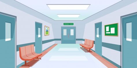 Hospital hallway room illustration Premi... | Premium Vector #Freepik #vector #cartoon #hospital #room #flat Hospital Hallway, Hospital Cartoon, Hallway Room, Hospital Games, Room Illustration, Hallway Art, Bond Paper Design, Cartoon House, Hospital Room