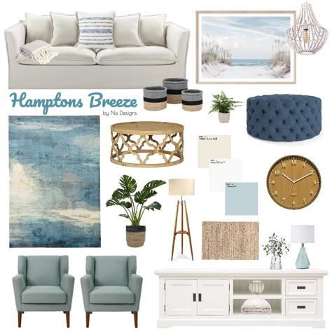 Hamptons Style Decor, Mood Board Living Room, Coastal Farmhouse Decor, Hampton Style, Coastal Living Rooms, Beach House Interior, Coastal Living Room, Interior Design Mood Board, Hamptons Style