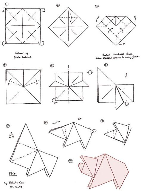 Origami Structure, Origami Pig, Animal Origami, Creative Origami, Pig Crafts, Origami Diagrams, Origami Wedding, Origami And Quilling, Chinese New Year Crafts