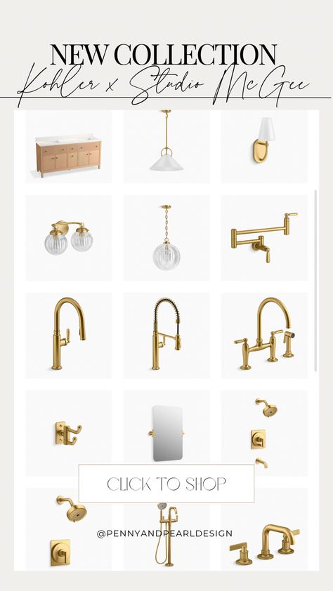 Studio Mcgee Bathroom Lighting, Kohler Brass Bathroom Faucet, Kohler Brass Kitchen Faucet, Studio Mcgee Kitchen Faucet, Kohler Bathroom Fixtures, Studio Mcgee Hardware, Kohler Studio Mcgee, Studio Mcgee Kohler, Aged Brass Bathroom Fixtures