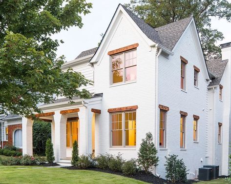 I stumbled upon this beautiful home today and had to share it! It’s by @levelteamhomes and has some major curb appeal! The white painted… Colonial Brick House Exterior, Colonial Brick House, Brick Exteriors, Best White Paint Colors, Different House Styles, White Exterior Houses, Painted Brick House, Transitional Exterior, Exterior House Remodel