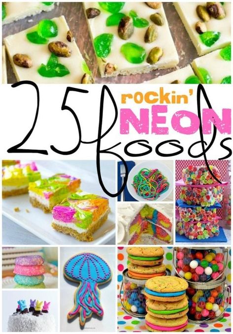 Neon Party Desserts, Neon Food Ideas, Neon Snacks, 80s Food Ideas, Neon Desserts, Neon Cookies, Glow Party Food, Kiddie Treats, Neon Pizza