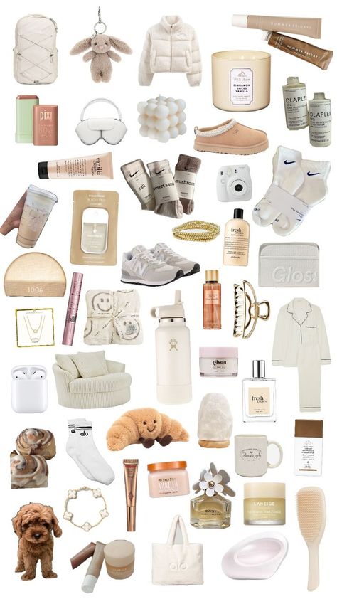 vanilla girl,  essentials, clean girl, aesthetic, boho, beige, neutral color, white, idea, gift idea, Christmas gift ideas Vanilla Girl Essentials, Wish List For Teens, My Christmas Wishlist, Xmas List Ideas, Christmas Presents For Moms, Cozy Winter Decor, Girly Christmas Gifts, Girl Essentials, Small Birthday Gifts