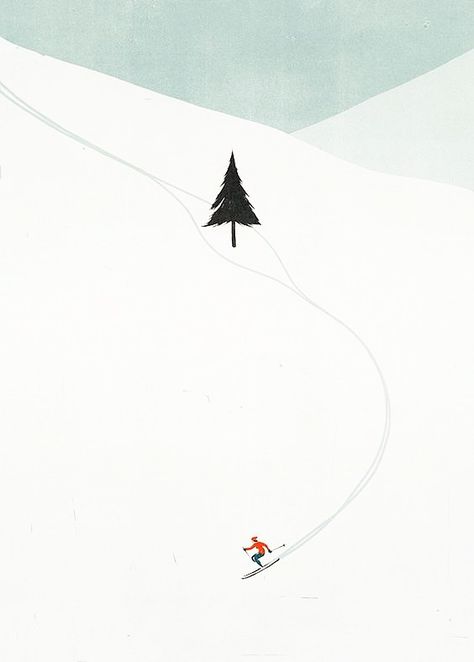 Easy Ski Drawing, Illustrator Christmas Cards, Ski Line Drawing, Ski Drawing Illustration, Skiing Drawing Simple, Skier Drawing Simple, Minimal Christmas Illustration, Ski Illustration Drawings, Ski Painting Easy