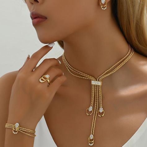 Faster shipping. Better service Rhinestone Jewelry Set, Bracelet And Ring, Studded Necklace, Women's Jewelry Sets, Gold Rhinestone, Hand Jewelry, Rhinestone Jewelry, Elegant Necklaces, Rhinestone Necklace