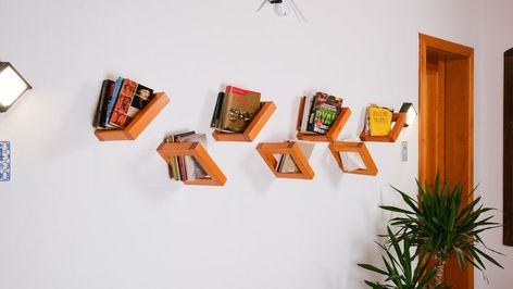 Floating Bookcase, Floating Bookshelves, Wood Kiln, Garden Shelves, Shelving Design, Bookcase Wall, Wood Wall Shelf, Mounted Shelves, Wood Floating Shelves