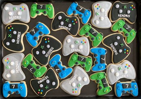 REMOTE control cookies x12 xbox game or ps4 inspired | Etsy Bday Cookies, Video Games Birthday Party, Iced Biscuits, Cookie Games, Party Video, Vanilla Sugar Cookie, Video Games Birthday, Level 7, Xbox Game