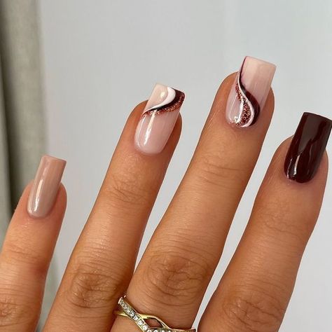 𝐇𝐚𝐧𝐧𝐚𝐡 𝐓𝐚𝐲𝐥𝐨𝐫 on Instagram: "#AD Chocolate swirls 🤎🍫
___________________

Using @the_gelbottle_inc 
★ Cinnamon Spice
★ Nude 
★ Solar flare
★ Daisy
★ BIAB NU03 
 
Inspo: @vivianmariewong 🤎
#biab #autumnnailinspo #nailart #nailinspo #nailart #septembernails #fallnails #fall #autumnnails #autumnnails2024 #squarenails #navynails #nails #nailideas #brownnails #nailsdesign #swirlnails" Brown Swirls Nails, Builder Gel Nails Design Fall, Christmas Swirl Nails, Fall Nail Inspo Square, Thanksgiving Nails Square, Autumn Biab Nails, Fall Swirl Nails, Brown Swirl Nails, Cinnamon Nails