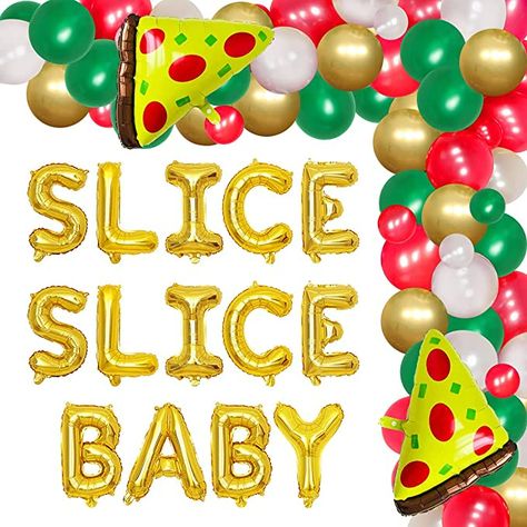 Pizza Party Balloon Garland, Slice Slice Baby Shower Decor, Slice Slice Baby Pizza Party, Pizza Baby Shower Theme, Pizza Themed Birthday Party, Pizza Party Decorations, Italian Birthday, Work Appreciation, Slice Slice Baby