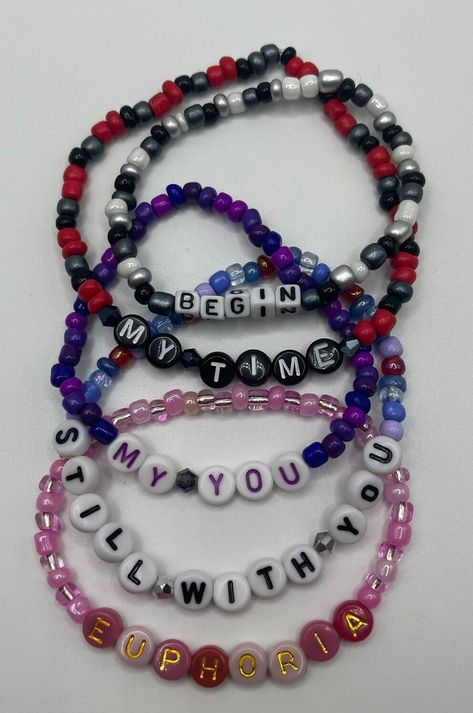 Beaded bracelets based on the solo songs by Jungkook of BTS. Each bracelet features a song title from the album. Mix and Match to create your perfect combination. Please keep in mind that colors may appear different due to individual screen settings. Straykids Bracelets, Jungkook Bracelet, Bts Accessories, Bts Bracelet, Homemade Bracelets, Valentine Gifts For Kids, Valentine Gifts For Girlfriend, Valentines Mugs, Diy Bracelets Patterns