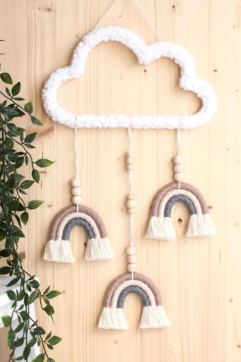 Macrame Cloud Wall Hanging, Muted Nursery, Orange Nursery Decor, Macrame Nursery Decor, Rainbow Macrame Wall Hangings, Macrame Rainbow Wall Hanging, Cloud Wall Hanging, Macrame Nursery, Simpul Makrame