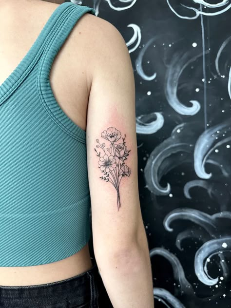 Sunflower Rose Carnation Tattoo, Daisy Rose And Poppy Tattoo, Cosmo And Rose Flower Tattoo, Daffodil Rose Poppy Tattoo, Cosmo And Daisy Tattoo, Carnation And Cosmos Flower Tattoo, Violet And Marigold Tattoo, Poppy Rose Tattoo, Poppy And Marigold Tattoo