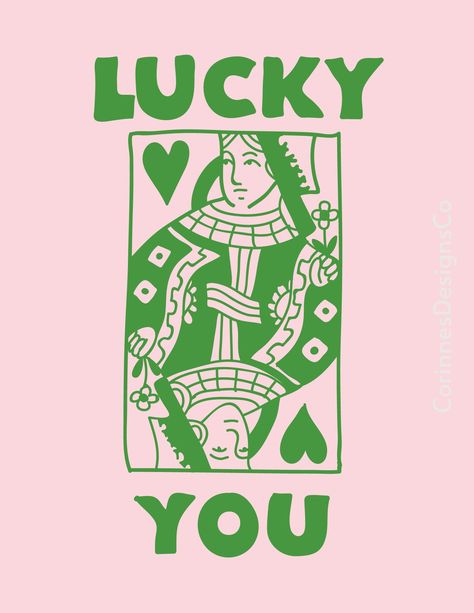 Lucky You  Queen of Hearts Digital copy available Pink and Green Abstract Wall Art Message me if you want a specific custom made color! Super cute for bedrooms, kitchens, living rooms, dorms, etc. Green Edit, Pink And Green Wallpaper, Green Branding, Create Logo, Dorm Art, Green Pictures, Dorm Posters, Pink Posters, Green Photo