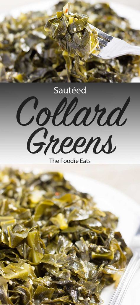 Sautéed Collard Greens Vegan Recipe | The Foodie Eats Frozen Collard Greens Recipe, Frozen Collard Greens, Collard Greens Vegan, Best Collard Greens Recipe, Collard Greens With Bacon, Sauteed Collard Greens, Collard Greens Recipe, Sauteed Greens, Healthy Side Dish