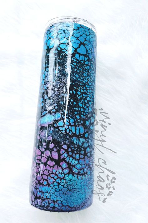 20oz Skinny Acrylic skin Stainless Steel Tumbler with beautiful acrylic pour cells #acrylicpour #customtumbler #personalizedcup #epoxyglittertumbler #handmadegifts Cup Sayings, Epoxy Resin Projects, Acrylic Paint Pour, Epoxy Tumbler, Glitter Tumblers, Custom Glitter, Card Board, Diy Tumblers, Resin Projects