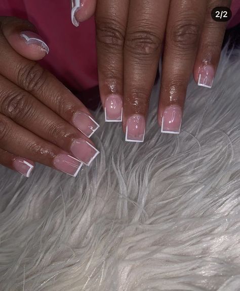 Short Simple Red Nails, Medium Length Cute Nails, Shortie French Tip, Cute Short Square Acrylic Nails Designs, Short Square Nails Ideas Simple, Short French Tip Acrylic Nails Square, Short Baddie Nails Acrylic, Short Wide Nails, Full Set Nails Acrylic Short