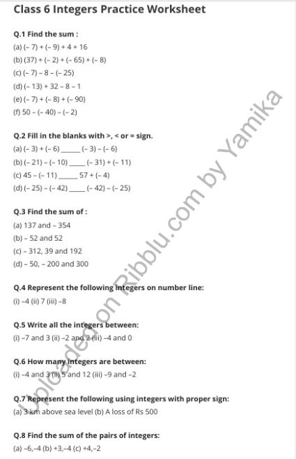 Worksheet for Class 6 Maths Integers – Chapter 6 Class 6 Maths Worksheet Ncert, 6th Class Maths Worksheets, Integers Worksheets 6th Grade, Grade 6 Math Worksheets, 7th Grade Math Worksheets, Maths Tricks, Math Integers, Maths Worksheet, Class 6 Maths