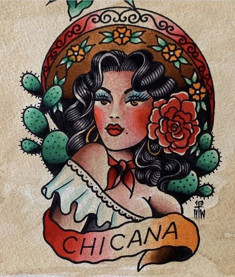 Traditional Tattoo Woman, Cowgirl Tattoos, Tattoos Traditional, Pin Up Girl Tattoo, Traditional Tattoo Inspiration, Mexican Art Tattoos, Christian Sleeve Tattoo, Mexican Culture Art, Western Tattoos