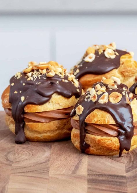 How To Make Cream Puffs - www.thescranline.com Chocolate Cream Puff, Classic French Desserts, How To Make Cream, Choux Pastry, Chocolate Hazelnut Spread, Cream Puff, French Dessert, Icebox Cake, Pastry Cream