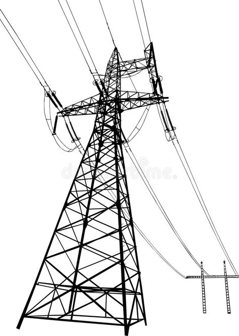 Power Lines Art, Power Lines Tattoo, Power Line Tattoo, Electricity Drawing, Electricity Illustration, Electric Illustration, Electric Drawing, Vector Line Illustration, Tractor Silhouette