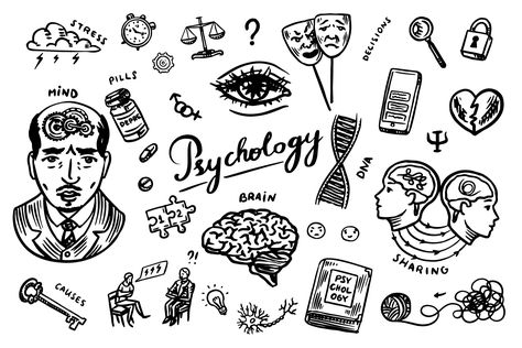 Psychology Doodles, Psychology Drawing, Science Symbols, Psychological Help, Retro Signs, Symbol Drawing, Doodle Style, Retro Sign, Psychologist