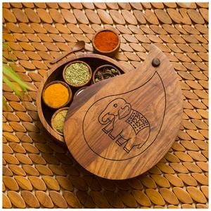 Buy ExclusiveLane Spice Box - In Sheesham Wood, The Elephant Warriors' Hand Carved Online at Best Price of Rs 3099 - bigbasket