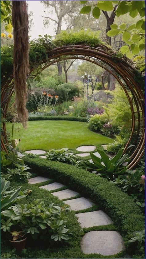 Secret Garden Bathroom, Zen Garden Wedding Theme, Garden Dome Ideas, Fairycore Backyard, Secret Forest Garden, Fairy Backyard Aesthetic, Home And Garden Design Ideas, Arch Garden Ideas, Big Garden Ideas Landscaping