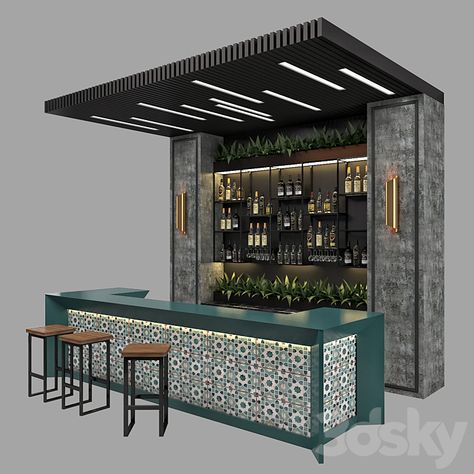 Restaurant Bar 1.0 - Restaurant - 3D model Island Bar Design Restaurant, Scandinavian Bar Design, Small Bar Interior, Bar Inspiration Restaurant, Back Bar Design Restaurant, Bar Interior Design Modern, Restaurant Counter Design, Luxury Bar Design, Back Bar Design