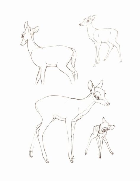 Bambi Drawings, Disney Character Sketches, Bambi Art, Bestie Tattoo, Bambi Disney, Deer Illustration, Animated Animals, Disney Concept Art, Deer Art