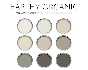 2024 Modern Organic Paint Colour Palette Benjamin Moore, Interior Design, Paint Colour Selection, E-design PDF, Shop the Look, Paint Names - Etsy UK Organic Paint Colors, Earthy Neutral Color Palette, Paint Names, House Brick, Color Palette Interior Design, Organic Restaurant, Accent Wall Colors, House Color Schemes, Paint Color Palettes