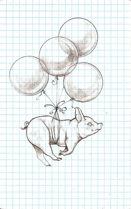 Pig Flying Drawing, Flying Things Drawing, Flying Pigs Art Paintings, Pig Flying Tattoo, When Pigs Fly Tattoo, Pig Drawing Realistic, Pigs Fly Tattoo, Drawings Of Pigs, Pig Art Drawing