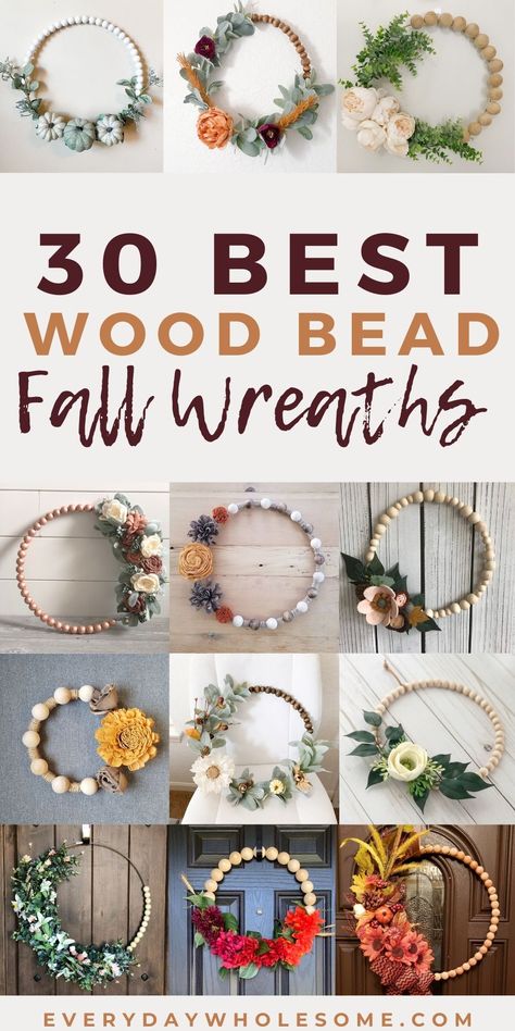 These are 50 of the best Fall Wood Bead Wreaths you can use as a door hanger for your outdoor or indoor home decor for Thanksgiving Home Decor for your front porch. Some of these wooden beads are stained and unstained and are gorgeous home decor for your front door and porch for this Autumn season. There are real & felt flowers in fall colors like orange, plum, red and purple. This pin/post may contain affiliate links. #fallbeadwreaths #beadwreaths #fallwreaths #autumnbeadwreaths #autumnwreaths Wood Bead Wreaths, Bead Wreaths, Wood Flower Wreath, Decor For Thanksgiving, Thanksgiving Home Decor, Porch Wood, Wood Beads Diy, Indoor Home Decor, Bead Decor