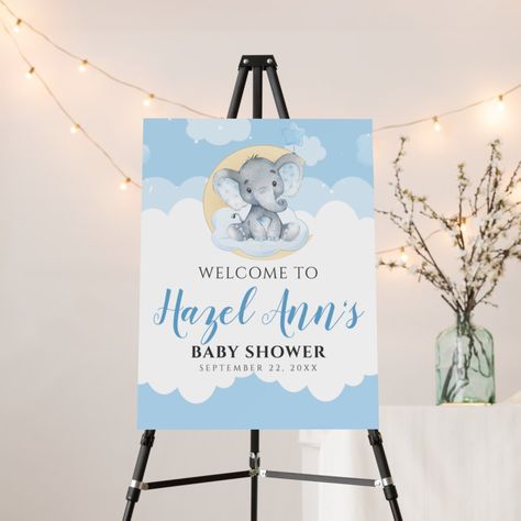 Blue Elephant Baby Shower, Peanut Baby Shower, Baby Shower Party Themes, Elephant Baby Shower Boy, Elephant Baby Shower Theme, Baby E, Blue Elephant, Baby Shower Welcome Sign, Boy Baby Shower