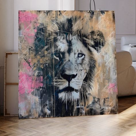 Lion Abstract Art, Abstract Lion Painting, Abstract Animal Painting, Abstract Lion, Lion Painting, Lion Canvas, Modern Wall Art Canvas, Lion Art, Animal Canvas