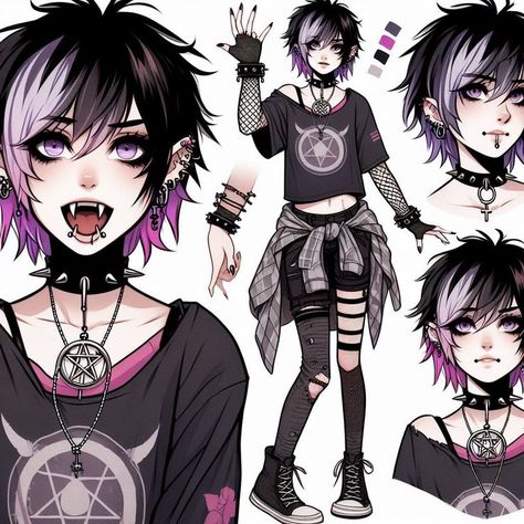 Goth Character Art, Goth Oc Art, Grunge Pose, Goth Character Design, Goth Outfit Ideas, Punk Style Outfits, Anime Goth, Goth Clothing, Gothic Fantasy Art