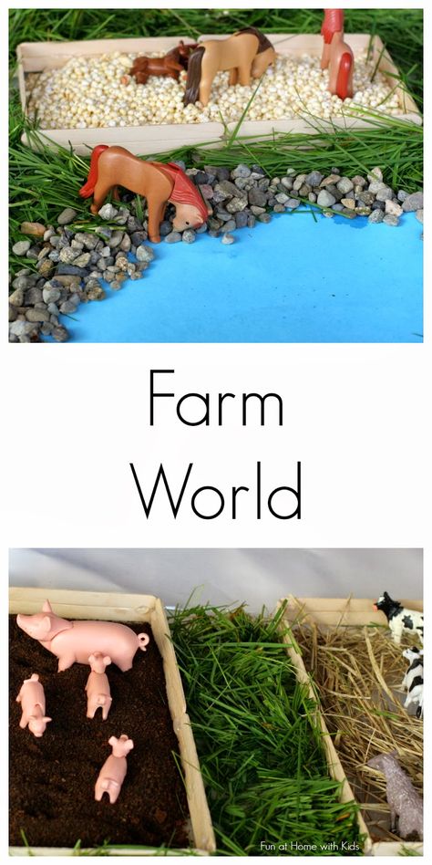 Simple Small Worlds:  Farm World from Fun at Home with Kids Messy Sensory Play, Sensory Bin For Toddlers, Sensory Play Recipes, Farm Theme Preschool, Farm Unit, Farm Preschool, Farm Activities, Farm Ideas, Toddlers And Preschoolers