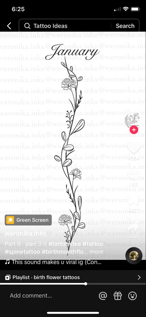 Tattoo Birth Flower, 27 Tattoo, Flower Spine Tattoos, Flower Tattoo Back, Spine Tattoos For Women, Birth Flower Tattoos, Tattoo Clothing, Fox Tattoo, Small Hand Tattoos