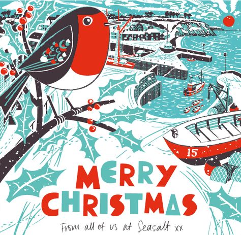 Animated gif ofChristmas robin in snowy Charlestown Harbour. By Matt Johnson for Seasalt Cornwall. Beachy Signs, Winter Illustration, Seasalt Cornwall, Twelfth Night, Christmas Inspo, Old Christmas, Christmas Villages, Gorgeous Christmas, Christmas Past