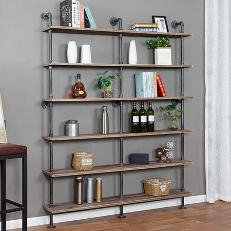 Amazon.com: Industrial 6-Tiers Modern Ladder Shelf Bookcase,Solid Wood Storage Shelf,Display Shelving, Wall Mounted Wood Shelves, Pipe Wood Shelves Bookshelf Vintage Wrought Iron Finish (Gray) : Home & Kitchen Wall Mounted Wood Shelves, Shelving Wall, Wood Storage Rack, Wood Storage Shelves, Industrial Bookshelf, Display Shelving, Bookcase Wall, Shelf Bookcase, Modern Stairs