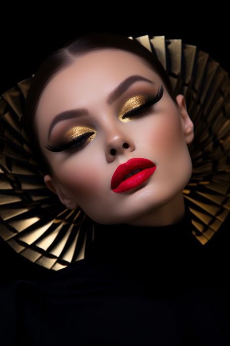 21 Artemis Inspired Makeup Looks (Witchy Makeup) - Eclectic Witchcraft Dramatic Makeup Looks Glamour, Juneteenth Makeup, Makeup Glam Looks, Gold Glam Makeup, High Fashion Makeup Editorial, Editorial Makeup Looks, Black And Gold Makeup, Inspired Makeup Looks, Dramatic Makeup Looks